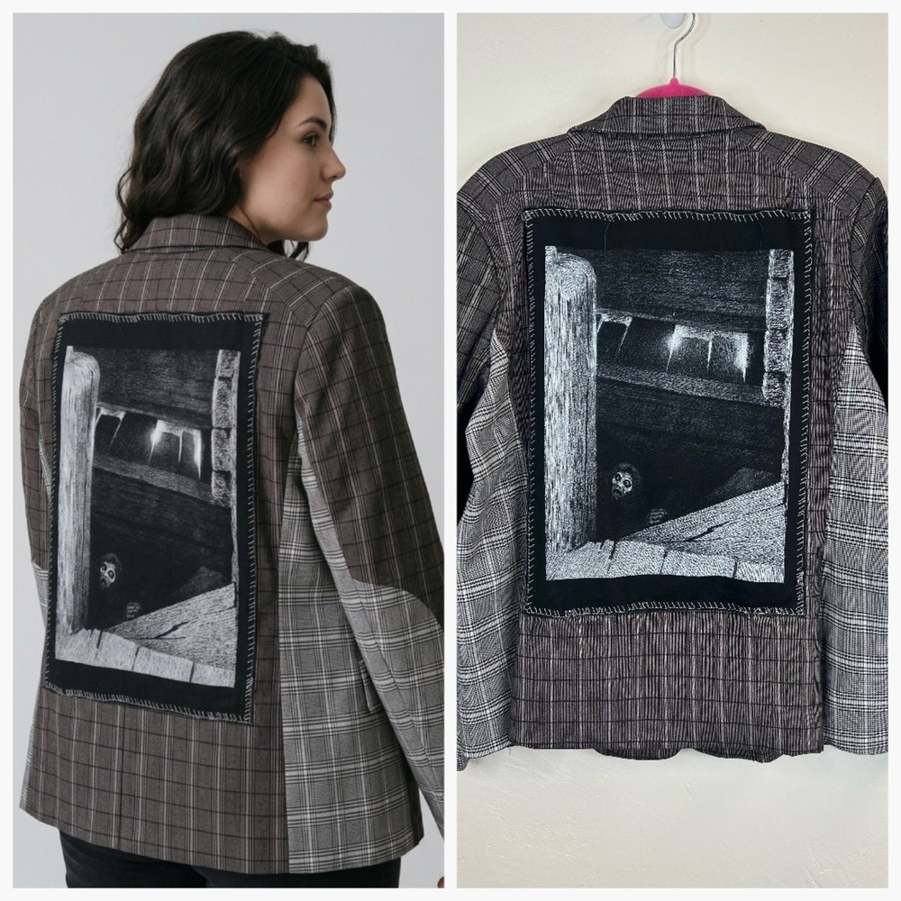 Witchy Goth Plaid Blazer Jacket Size 1X Halloween Vampire Witchcore Horror Punk